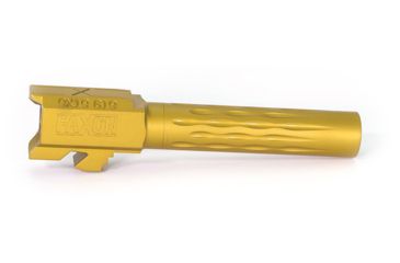 Image of Faxon Firearms Glock Match Series Flame Fluted Barrel, Glock 19, Match, Compact, Gen 2-5, 9mm SAAMI, 416-R Stainless QPQ Nitride, Std. Length, TiN Coated, Black Nitride, GB910N19LGQ-N-TiN