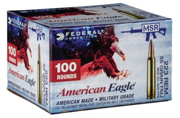 Image of Federal Premium American Eagle Rifle .223 Remington 55 grain Full Metal Jacket Brass Cased Centerfire Rifle Ammo, 100 Rounds, AE223BLF