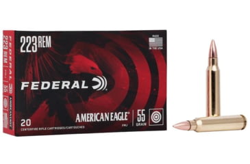 Image of Federal American Eagle Rifle .223 Rem 55 Grain Full Metal Jacket Brass Cased Rifle Ammo, 20 Rounds, AE223