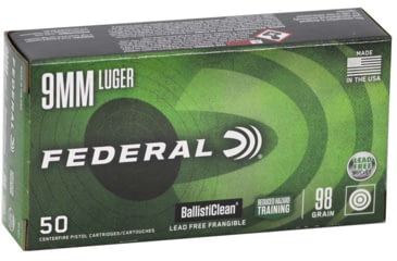 Image of Federal BallistiClean RHT Handgun 9mm 98 Grain Cesseroni Frangible Brass Pistol Ammo, 50 Rounds, BC9P1