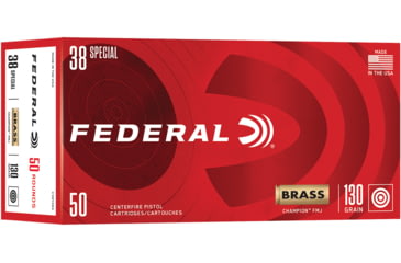 Image of Federal 38 Special 130 Grain Full Metal Jacket Brass Pistol Ammo, 50 Rounds, C38130A