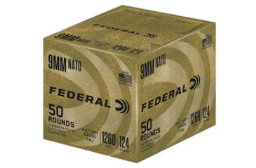 Image of Federal Premium Military Grade 9 mm Luger 124 Grain Full Metal Jacket Brass Cased Centerfire Pistol Ammo, 50 Rounds, C9N882