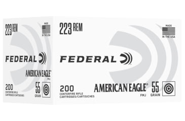 Image of Federal American Eagle 223 Remington 55 Grain FMJ Brass Rifle Ammo, 200 Rounds, AE223C