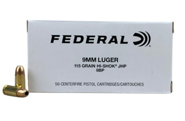 Image of Federal Classic 9mm 115 Grain HS JHP Brass Cased Centerfire Rifle Ammo, FEDE9BP