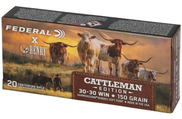 Image of Federal Hammer Down Henry Cattlemans .30-30 Winchester 150 Grain Jacketed Soft Point Rifle Ammo, 20 Rounds, ALG3030CATT