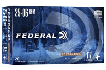Image of Federal Premium Power-Shok .25-06 117 Grain Jacketed Soft Point Centerfire Rifle Ammo, 20 Rounds, 2506BS