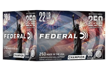 Image of Federal USA 250TH 22LR 36 Grain Copper Plated Hollow Point Rimfire Ammunition, 250 Round, 250, 750USA