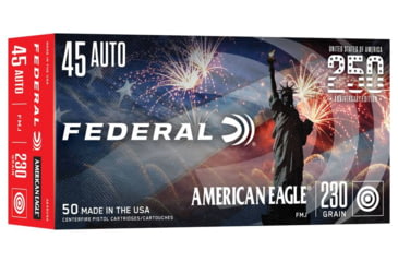 Image of Federal USA 250TH 45 Auto 230 Grain Full Metal Jacket Pistol Ammunition, 50 Round, 50, AE45USA