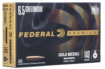 Image of Federal Premium Gold Medal 6.5mm Creedmoor 140 Grain Berger Hybrid Target Brass Centerfire Rifle Ammo, 20 Rounds, GM65CRDBH2