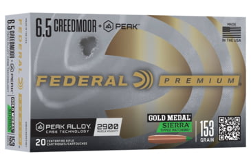 Image of Federal Gold Medal Sierra Tipped MatchKing 6.5 Creedmoor 153 grain Federal Premium Gold Peak Alloy Cased Rifle Ammunition