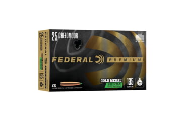 Image of Federal Gold Medal .25 Creedmore 135 Grain Tipped Matchking Brass Cased Rifle Ammunition, 20 Rounds, GM25CRDTMK1