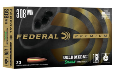 Image of Federal Gold Medal .308 Winchester 155 Grain Sierra MatchKing Boat Tail Hollow Point Steel Cased Centerfire Rifle Ammo, 20 Rounds, GM308M3