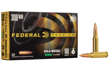 Image of Federal Gold Medal .308 Winchester 155 Grain Sierra MatchKing Boat Tail Hollow Point Steel Cased Centerfire Rifle Ammo, 20 Rounds, GM308M3