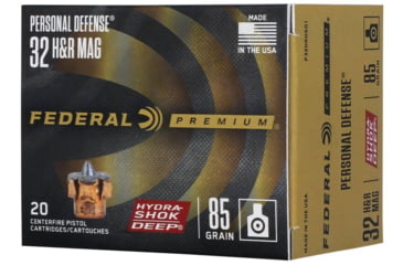 Image of Federal Personal Defense 32 H&amp;R Mag 85 Grain Hydra-Shok Deep JHP Brass Pistol Ammo, 20 Rounds, P32HRHSD1