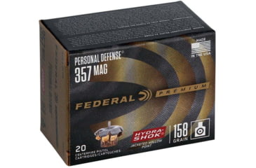 Image of Federal Premium Personal Defense Hydra-Shok 357 Magnum 158 Grain Jacketed Hollow Point Centerfire Pistol Ammunition
