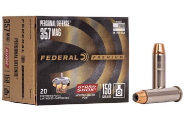 Image of Federal Premium Personal Defense Hydra-Shok 357 Magnum 158 Grain Jacketed Hollow Point Centerfire Pistol Ammunition