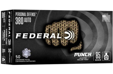 Image of Federal Personal Defense Punch .380 ACP 85 Grain Punch Jacketed Hollow Point Brass Cased Pistol Ammo, 50 Rounds, PD380P1G