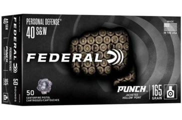 Image of Federal Personal Defense Punch .40 S&amp;W 165 Grain Jacketed Hollow Point Brass Cased Pistol Ammo, 50 Rounds, PD40P1G