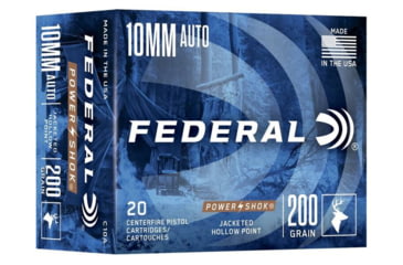 Image of Federal Power-Shok Handgun 10mm Auto 200 Grain JHP Brass Pistol Ammo, 20 Rounds, C10A