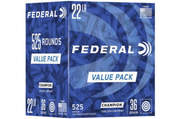 Image of Federal Champion .22 Long Rifle 36 Grain Lead Hollow Point Rimfire Ammo, 525 Rounds, 747