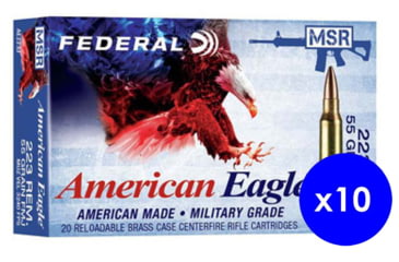 Image of Federal Premium, .223 Remington, 55 grain, Full Metal Jacket Boat Tail, Brass, Centerfire Rifle Ammo, 200 Rounds