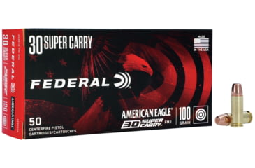 Image of Federal Premium .30 Super Carry 100 Grain Full Metal Jacket Brass Cased Centerfire Pistol Ammo, 50 Rounds, AE30SCA