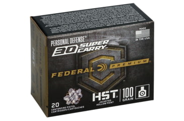 Image of Federal Premium 30 Super Carry 100 Grain JHP Nickle Plated Brass Centerfire Pistol Ammo, 20 Rounds, P30HST1S