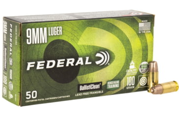 Image of Federal Premium 9mmluger 100 Grain Frangible Ballisticlean RHT Brass Centerfire Pistol Ammo, 50 Rounds, BC9H1