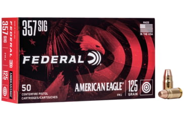 Image of Federal Premium American Eagle 357 Sig 125 Grain Full Metal Jacket Brass Centerfire Pistol Ammo, 50 Rounds, AE357S2