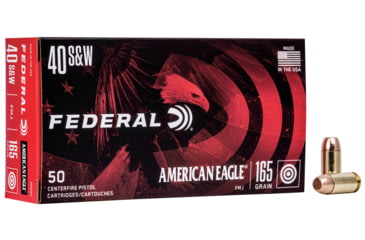 Image of Federal Premium American Eagle 40 S&amp;W 165 Grain Full Metal Jacket Brass Centerfire Pistol Ammo, 50 Rounds, AE40R3