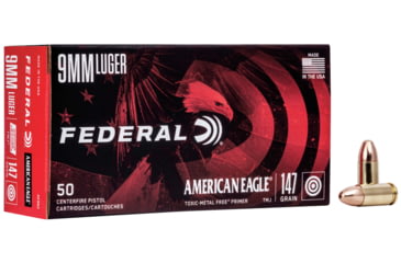 Image of Federal Premium American Eagle Indoor Range Training 9mm Luger 147 Grain Full Metal Jacket Centerfire Pistol Ammo, 50 Rounds, AE9N2