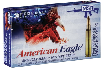 Image of Federal Premium American Eagle M193 Ball Rifle Ammo, 5.56x45mm NATO, Full Metal Jacket Boat Tail, 55 grain, 20 Rounds, XM193