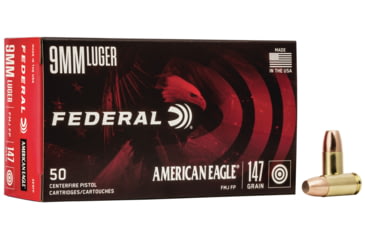 Image of Federal Premium American Eagle 9mm Luger 147 Grain Full Metal Jacket Brass Cased Centerfire Pistol Ammo, 50 Rounds, AE9FP