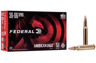 Image of Federal Premium American Eagle Rifle 30-06 Springfield 150 Grain Full Metal Jacket Boat Tail Brass Rifle Ammo, 20 Rounds, AE3006N