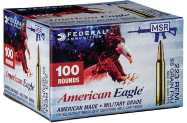 Image of Federal Premium American Eagle Rifle Ammo, .223 Remington, Full Metal Jacket Boat Tail, 55 grain, 100 Rounds, AE223BL