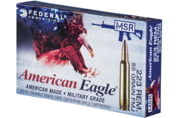 Image of Federal Premium American Eagle Rifle Ammo, .223 Remington, Full Metal Jacket Boat Tail, 55 grain, 1240 ft/s, 20 Rounds, AE223J