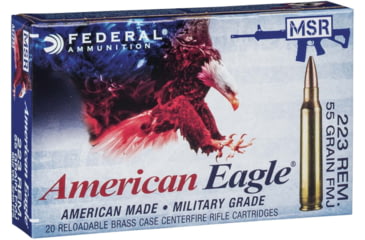 Image of Federal Premium American Eagle Rifle Ammo, .223 Remington, Full Metal Jacket Boat Tail, 55 grain, 1240 ft/s, 20 Rounds, AE223J