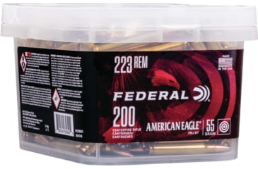Image of Federal Premium American Eagle Rifle Ammo, .223 Remington, Full Metal Jacket Boat Tail, 55 grain, 200 Rounds, AE223BUK1