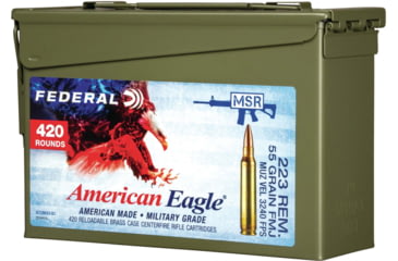 Image of Federal Premium American Eagle Rifle Ammo, .223 Remington, Full Metal Jacket Boat Tail, 55 grain, 420 Rounds, M2A1 Can, AE223BK420 AC1