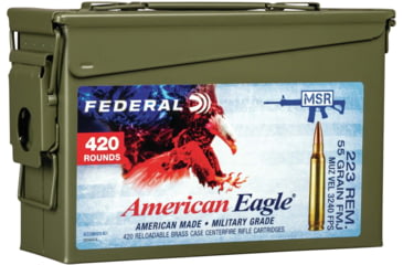 Image of Federal Premium American Eagle Rifle Ammo, .223 Remington, Full Metal Jacket Boat Tail, 55 grain, 420 Rounds, M2A1 Can, AE223BK420 AC1