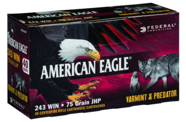 Image of Federal Varmint &amp; Predator .243 Winchester 75 Grain Jacketed Hollow Point Centerfire Rifle Ammo, 40 Rounds, AE24375VP
