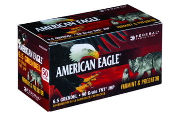 Image of Federal Premium VARMinT / PREDATOR 6.5mm Grendel 90 Grain TNT Jacketed Hollow Point Centerfire Rifle Ammo, 50 Rounds, AE65GDL90VP