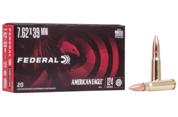 Image of Federal Premium American Eagle Rifle 7.62x39mm Soviet 124 Grain Full Metal Jacket Brass Cased Centerfire Rifle Ammo, 20 Rounds, A76239A