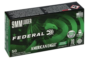 Image of Federal Premium Centerfire Handgun Ammunition 9 mm Luger 70 grain Lead-Free Ball Centerfire Pistol Ammo, 50 Rounds, AE9LF1