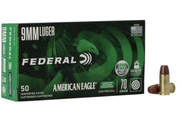Image of Federal Premium Centerfire Handgun Ammunition 9 mm Luger 70 grain Lead-Free Ball Centerfire Pistol Ammo, 50 Rounds, AE9LF1