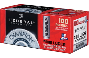 Image of Federal Premium Champion Aluminum Pistol Ammo, 9 mm Luger, Full Metal Jacket, 115 grain, 100 Rounds, CAL9115100