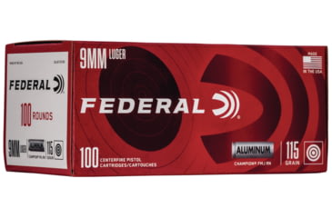 Image of Federal Premium Champion Aluminum Pistol Ammo, 9 mm Luger, Full Metal Jacket, 115 grain, 100 Rounds, CAL9115100