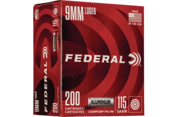 Image of Federal Premium Champion Aluminum Pistol Ammo, 9 mm Luger, Full Metal Jacket, 115 grain, 200 Rounds, CAL9115200