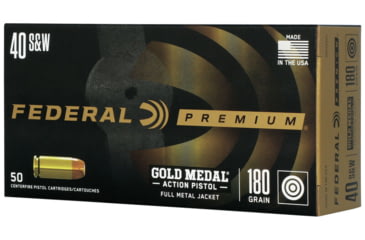 Image of Federal Premium Gold Medal Action Pistol .40 S&amp;W 180grain Full Metal Jacket Flat Nose Brass Pistol Ammo, 50 Rounds, GM40AP1