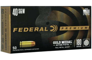 Image of Federal Premium Gold Medal Action Pistol .40 S&amp;W 180 Grain Full Metal Jacket Flat Nose Brass Cased Pistol Ammo, 50 Rounds, GM40AP1